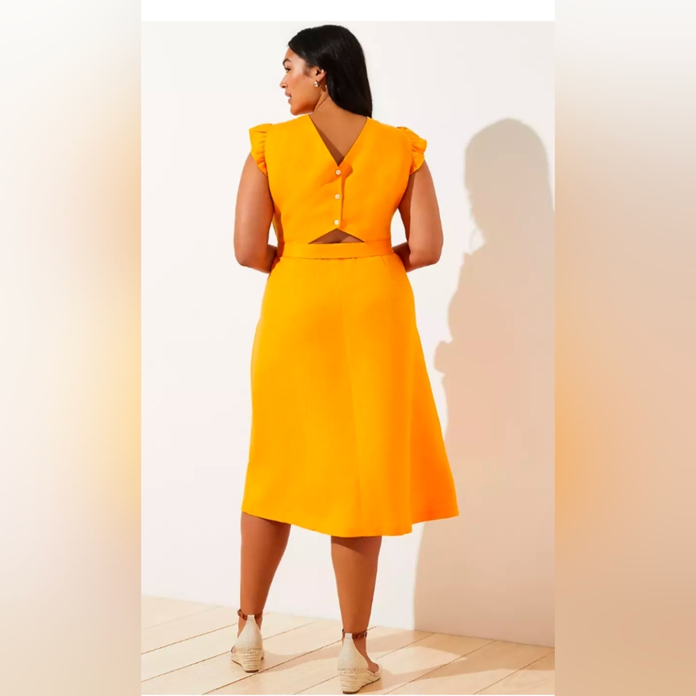 LOFT Yellow Ruffled Midi Sundress V-Neck - Picture 2 of 6